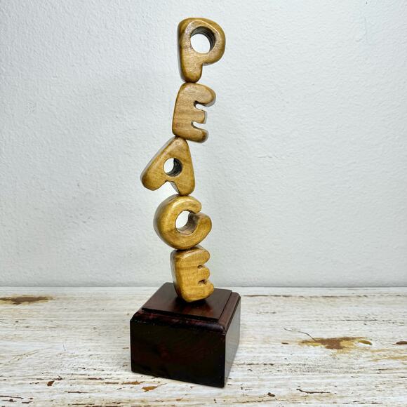 Wood Peace Letter Figure Sculpture Retro Handmade - Picture 1 of 6